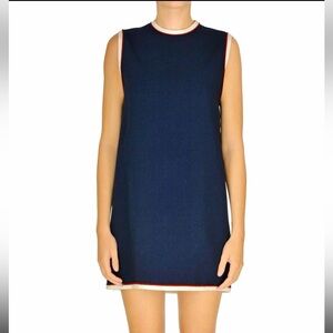 GUCCI - Navy Mini Shift Dress with White and Red Contrast Trim